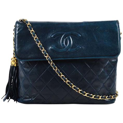 vintage navy blue chanel bag